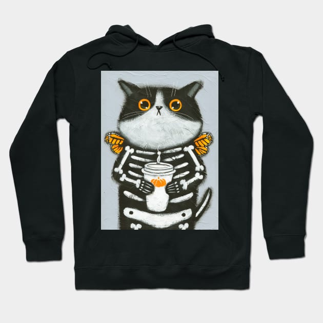 Skellie Coffee Cat Hoodie by KilkennyCat Art